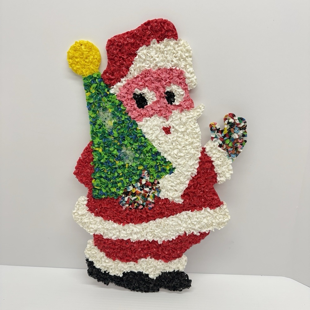 Vintage Popcorn Melted Plastic Santa Claus Tree Christmas Decoration
